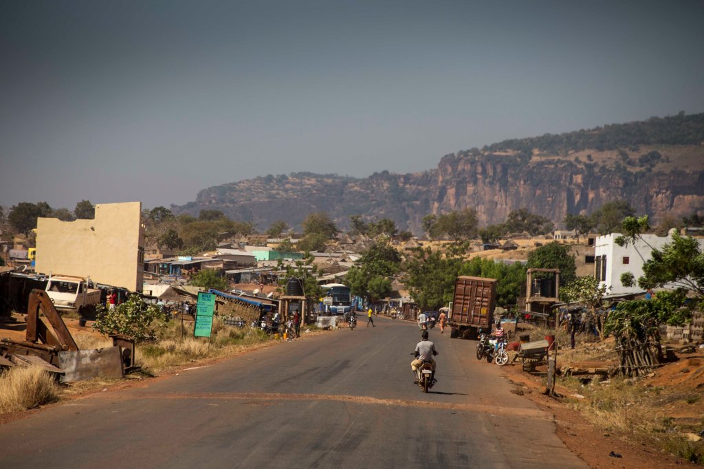 Town under impressive cliffs